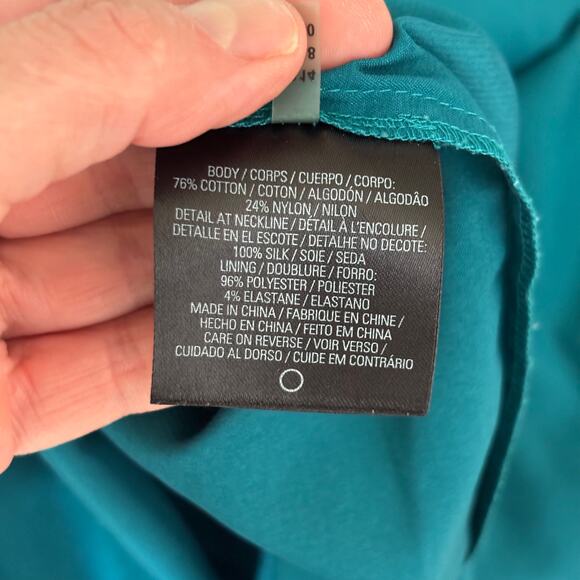 Tahari Dress 14 Navy Turquoise Lace‎ Sheer Mod Career Church Southern 50s Preppy - Picture 14 of 15